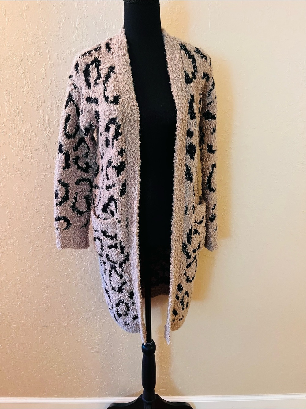 Rachel Zoe Pink and Black Leopard Open-Front‎ Cardigan
